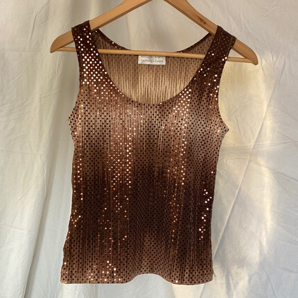 Ombre sparkly sleeveless shirt brown cream vintage - Picture 6 of 8